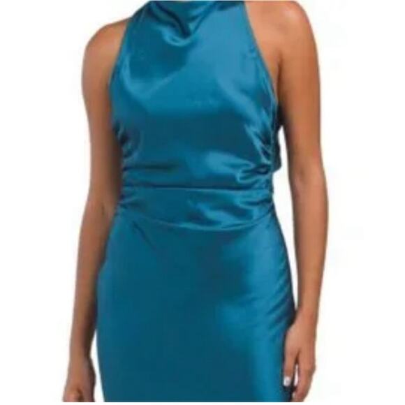 NWT House Of Harlow Cowl Neck Gown Women's Size XS Blue Cross Back Dress FLAWS - Picture 6 of 14